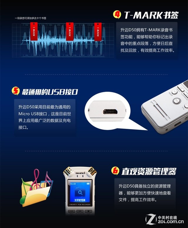 立体声无死角 升迈D50录音笔自动降噪 